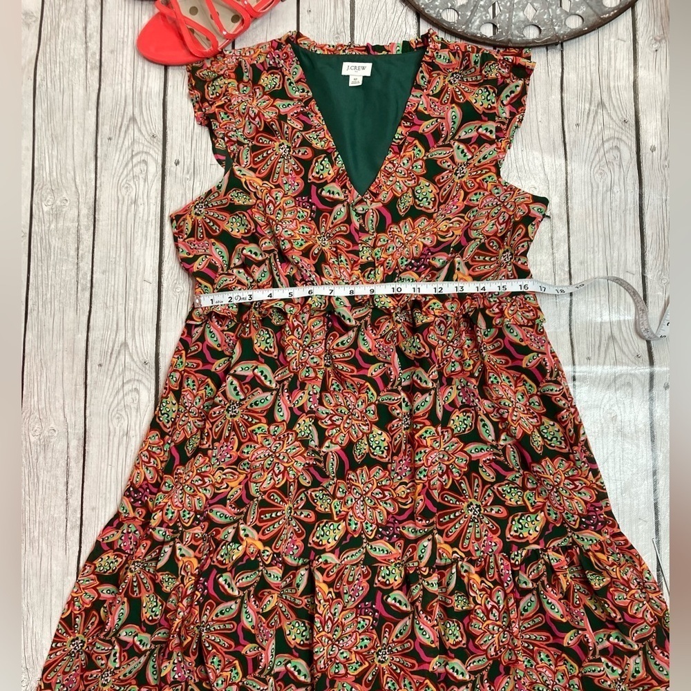 J.Crew Factory Floral Print Ruffle V-neck Mini Dress - Picture 9 of 14